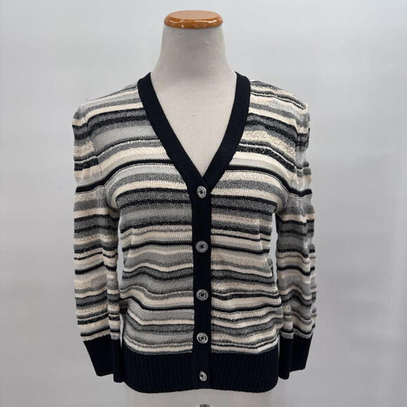 Women´s St John Striped Metallic Cardigan Black White...